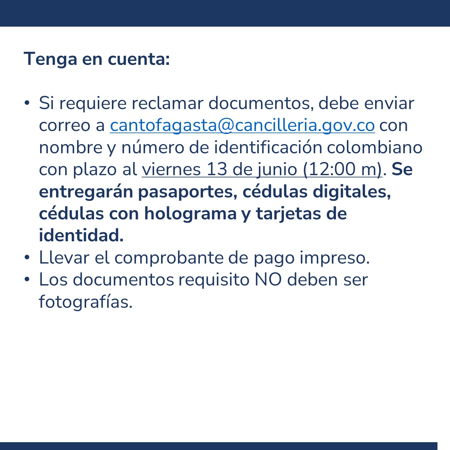 El Consulado de Colombia en Antofagasta realizará un Consulado Móvil en la ciudad de Iquique (Chile) del 17 al 18 de junio de 2025