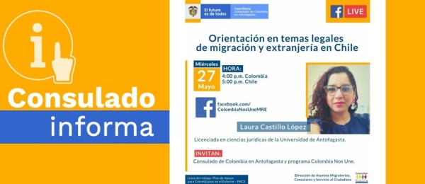 No se pierda la charla virtual sobre temas legales de migración y extranjería en Chile que organiza el Consulado de Colombia en Antofagasta