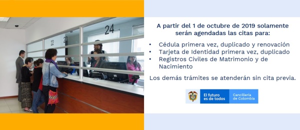 A partir del 1 de octubre de 2019, en el Consulado en Antofagasta solo se agendarán citas para los trámites de cédulas, tarjetas de identidad y registros civiles